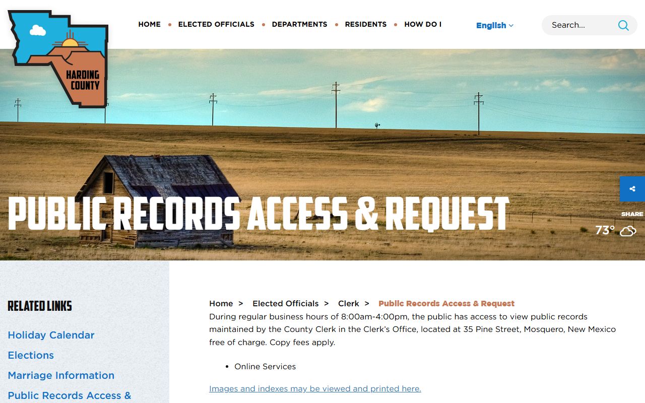 Harding County Clerk of Court county public records request page