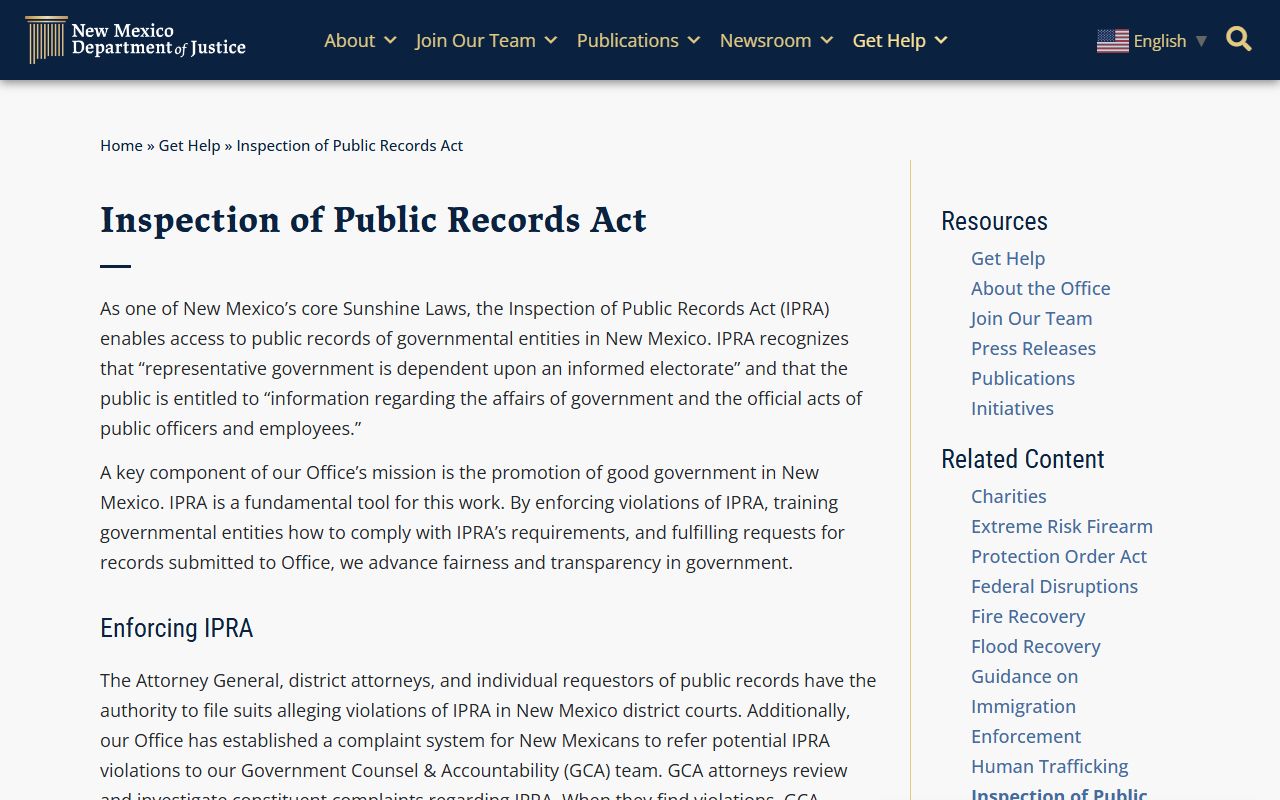 Harding County arrest records New Mexico DOJ IPRA overview