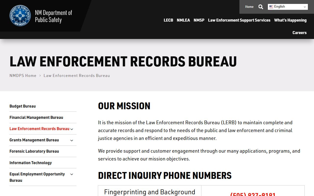 Harding County arrest records DPS Law Enforcement Records Bureau
