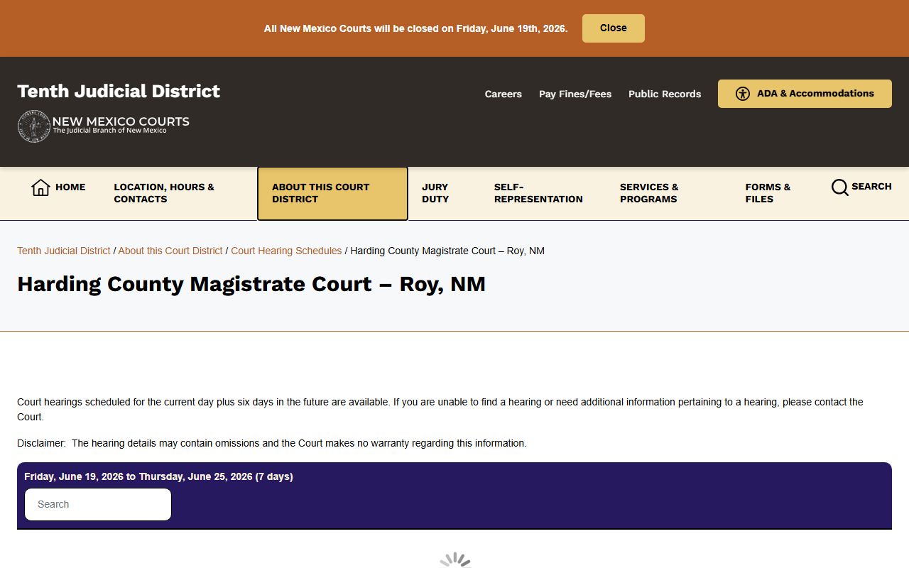 Harding County court dockets Magistrate Court docket page