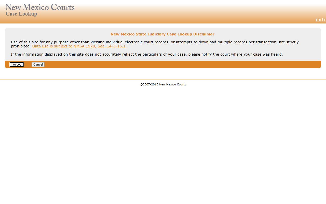 Harding County court records New Mexico Case Lookup search screen