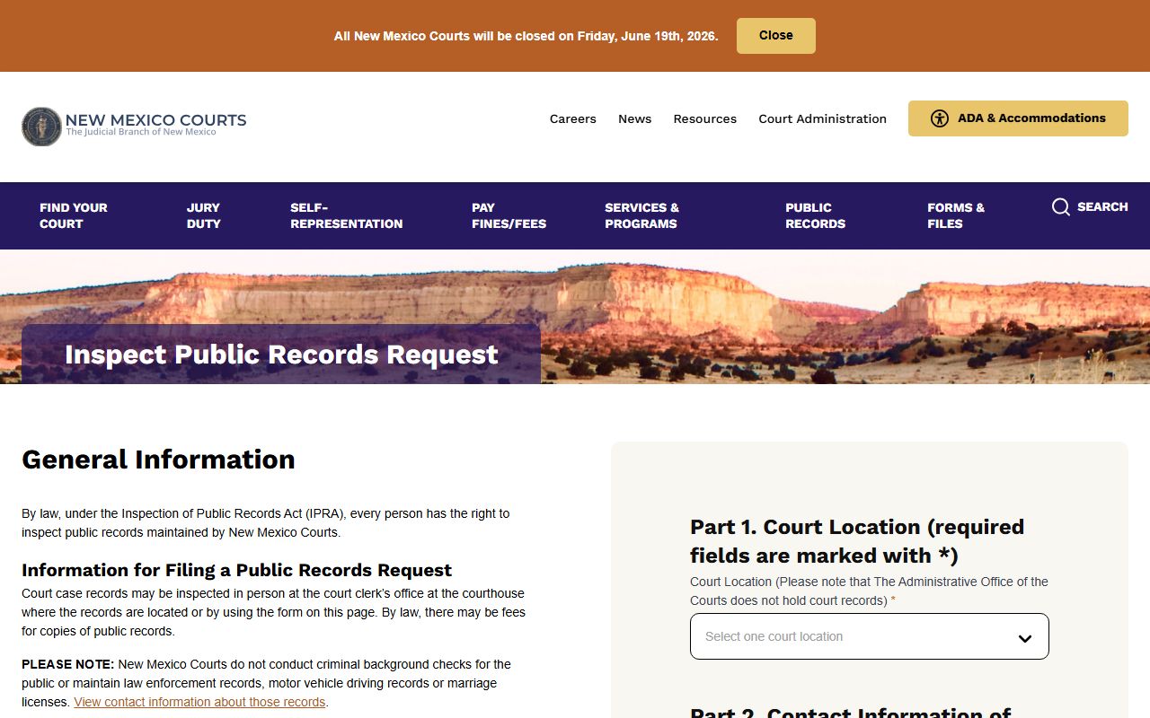 Harding County court records New Mexico Courts IPRA request form