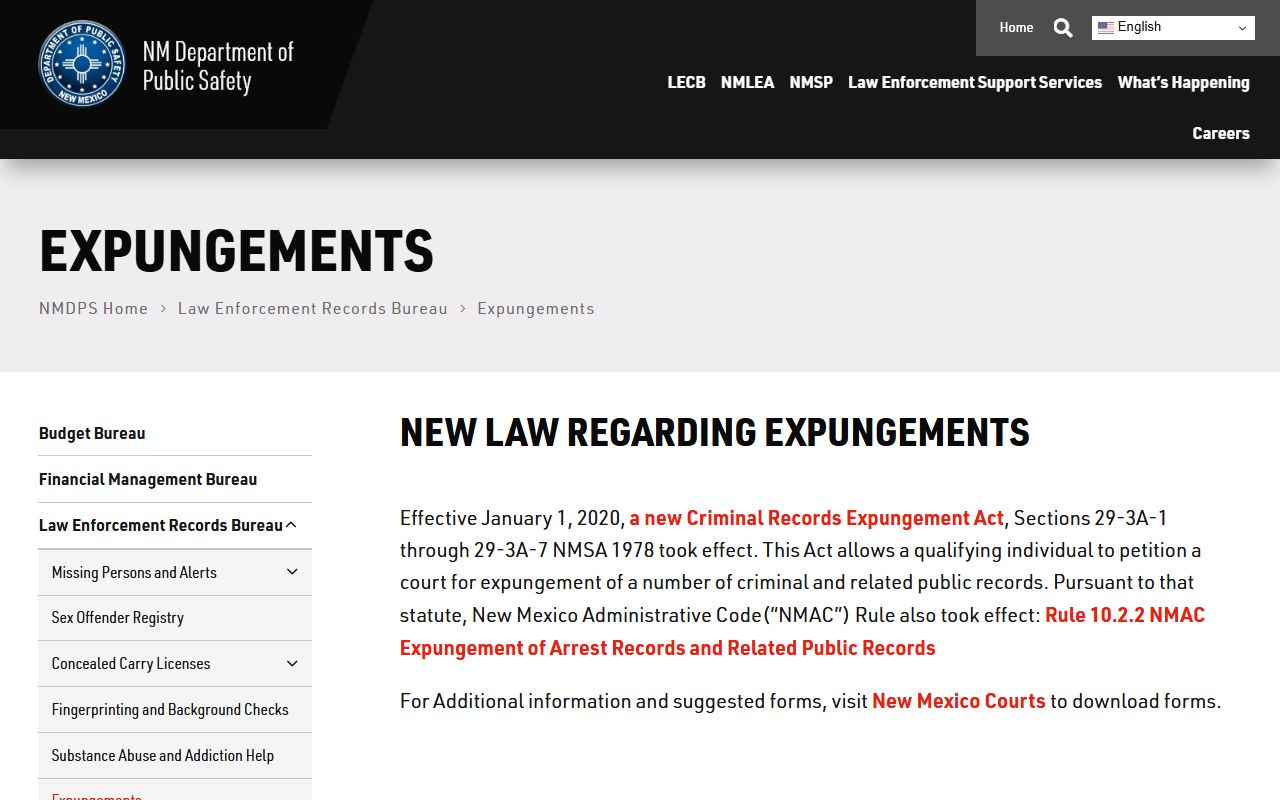 Harding County criminal court records DPS expungement information