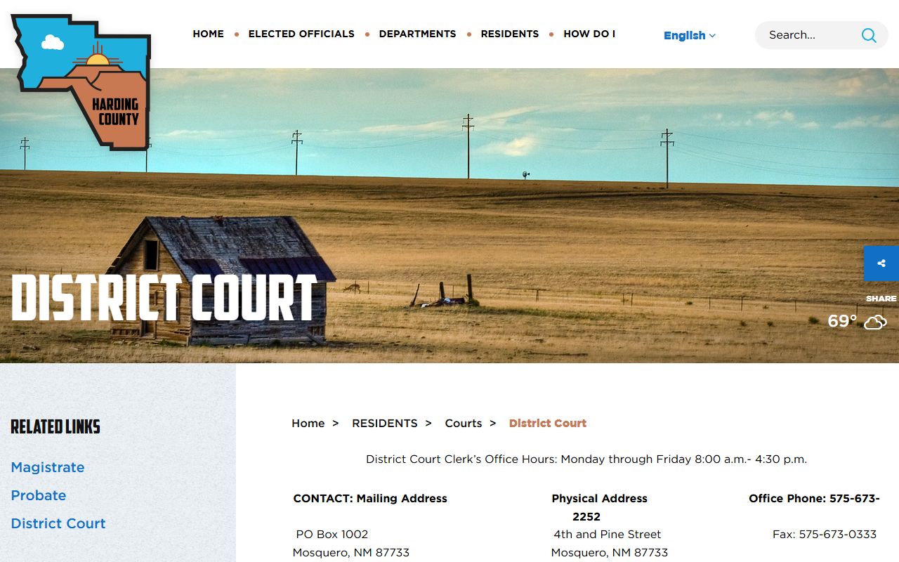 Harding County District Court local court records page