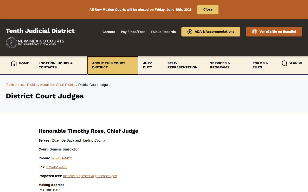 Harding County District Court Tenth District judges information