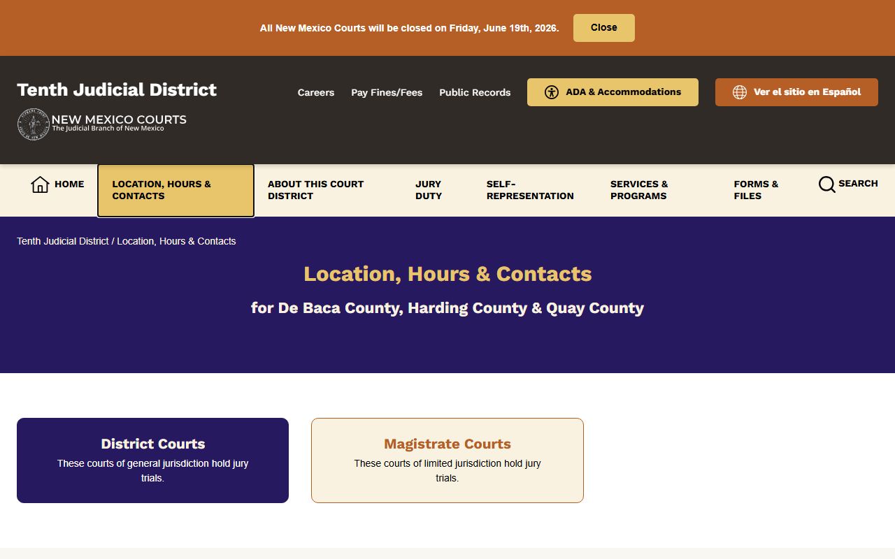 Harding County District Court Tenth District location contacts