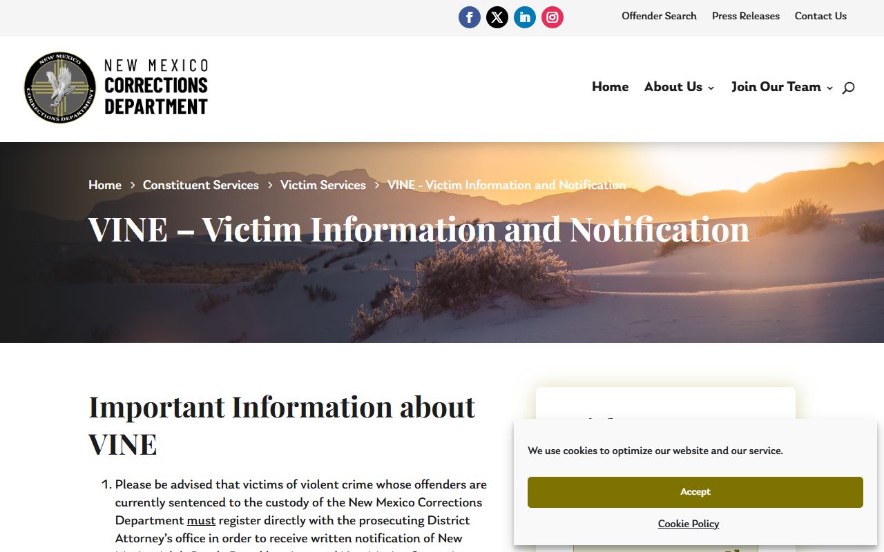 Harding County inmate records New Mexico VINE notification page